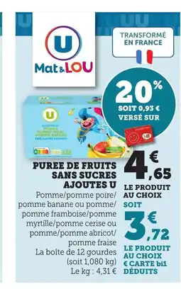 Bi1 Puree de fruits sans sucres ajoutes u offre