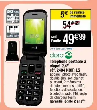 Cora x Carrefour Téléphone Portable A Clapet 2,4" Réf. 2404 Noir Ls offre