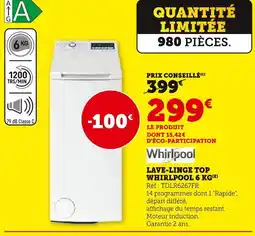 Hyper U Whirlpool lave-linge top 6 kg offre