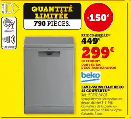 Hyper U Beko lave-vaisselle 14 couverts offre