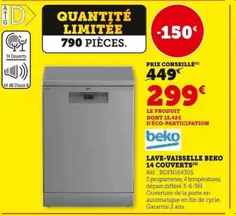 Beko lave-vaisselle 14 couverts