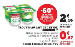 Maximarché Yaourts au lait de chevre soignon offre