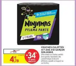 Intermarché COUCHES CULOTTES 4-7 ANS X10 GARÇON NINJAMAS offre