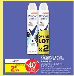 Intermarché DÉODORANT SPRAY INVISIBLE AQUA 72H REXONA offre