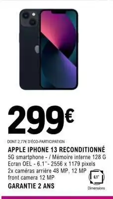 E.Leclerc APPLE IPHONE 13 RECONDITIONNÉ offre