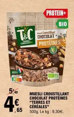 E.Leclerc Muesli Croustillant Chocolat Protéines “Terres et Céréales” offre
