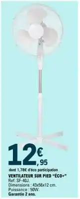 E.Leclerc VENTILATEUR SUR PIED “ÉCO+” offre