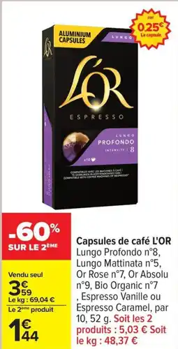 Carrefour Capsules de café l'or offre