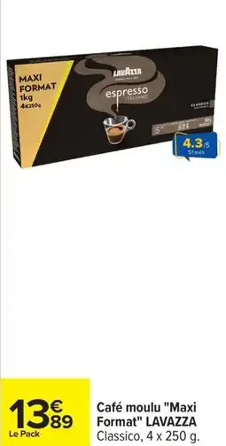 Carrefour Café moulu maxi format lavazza classico, 4 x 250 g. offre