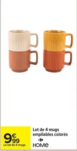 Carrefour Lot de 4 mugs empilables colorés offre