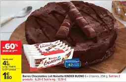Carrefour Barres chocolatées lait noisette kinder bueno offre