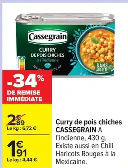 Carrefour Curry de pois chiches cassegrain offre
