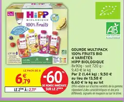 Intermarché Hyper HIPP BIOLOGIQUE Gourde multipack 100% fruits bio 4 variétés offre