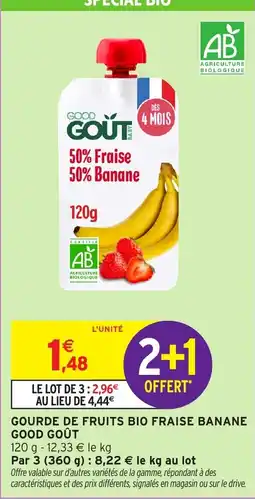 Intermarché Hyper GOOD GOÛT Gourde de fruits bio fraise banane offre