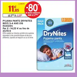 Intermarché Hyper HUGGIES Pyjama pants drynites boys 3-4 ans x16 offre
