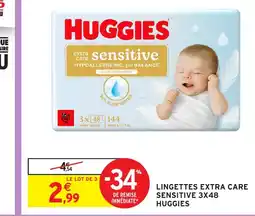 Intermarché Hyper HUGGIES Lingettes extra care sensitive 3x48 offre