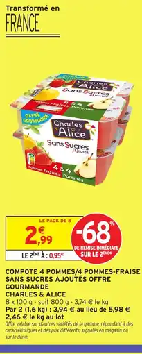 Intermarché Hyper CHARLES & ALICE Compote 4 pommes/4 pommes-fraise sans sucres ajoutés offre gourmande offre