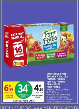 Intermarché Hyper POM'POTES Compotes sans sucres ajoutés pomme, pomme fraise, pomme nature framboise offre