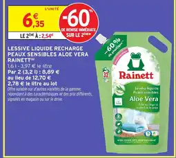 Intermarché Hyper RAINETT Lessive liquide recharge peaux sensibles aloe vera offre