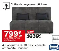 BUT SIMMONS Banquette BZ XL tissu chenillé anthracite Douceur offre