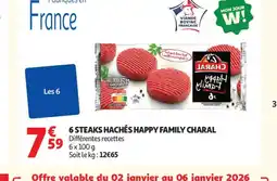 Auchan Supermarché CHARAL 6 steaks hachés happy family offre