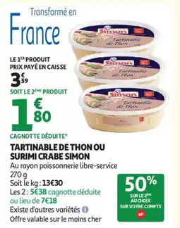 Auchan Supermarché SIMON Tartinable de thon ou surimi crabe offre