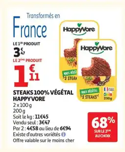 Auchan Supermarché HAPPY VORE Steaks 100% végétal offre