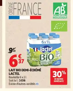 Auchan Supermarché LACTEL Lait bio demi-écrémé offre
