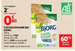 Auchan Supermarché BJORG Flocons d'avoine bio offre