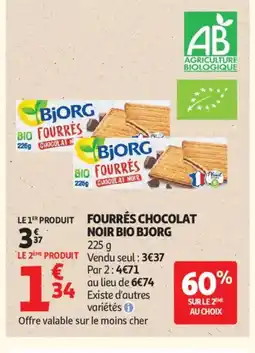 Auchan Supermarché BJORG Fourrés chocolat noir bio offre