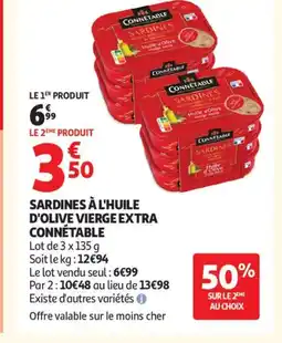 Auchan Supermarché CONNÉTABLE Sardines à l'huile d'olive vierge extra offre