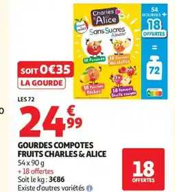 Auchan Supermarché CHARLES & ALICE Gourdes compotes fruits offre