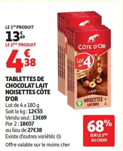Auchan Supermarché CÔTE D'OR Tablettes de chocolat lait noisettes offre