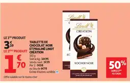Auchan Supermarché LINDT CRÉATION Tablette de chocolat noir et praliné offre