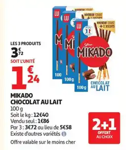 Auchan Supermarché MIKADO Chocolat au lait offre