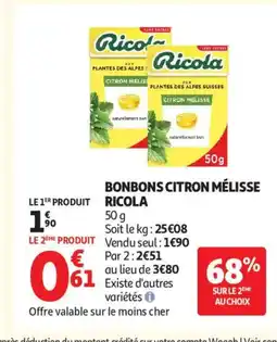 Auchan Supermarché RICOLA Bonbons citron mélisse offre
