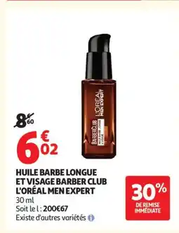 Auchan Supermarché L'ORÉAL MEN EXPERT Huile barbe longue et visage barber club offre