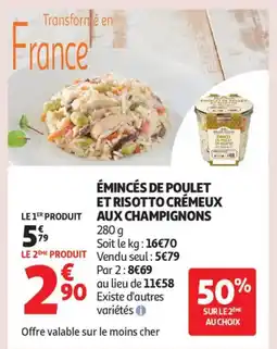 Auchan Supermarché Émincés de poulet et risotto crémeux aux champignons offre