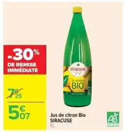 Carrefour Jus de citron Bio SIRACUSE offre