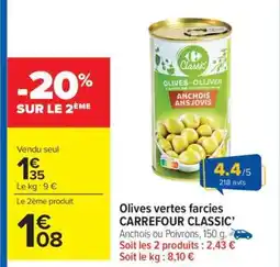 Carrefour Market Olives vertes farcies CARREFOUR CLASSIC' offre