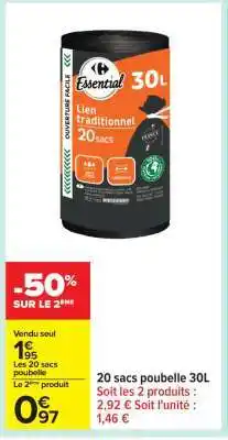 Carrefour 20 sacs poubelle 30L offre