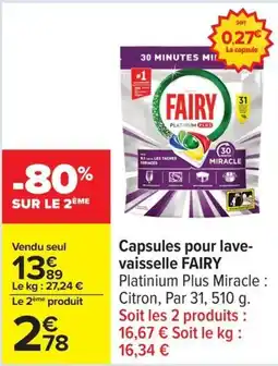 Carrefour Capsules pour lave vaisselle fairy offre
