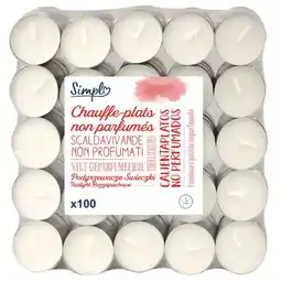 Carrefour Simpl lot de 100 bougies chauffe-plat blanches offre