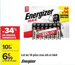 Carrefour Energizer - lot de 14 piles max aa et aaa offre