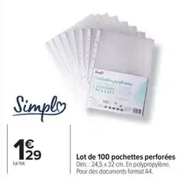Carrefour Lot de 100 pochettes perforées offre