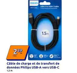 Action Câble de charge et de transfert de données philips usb-a vers usb-c offre