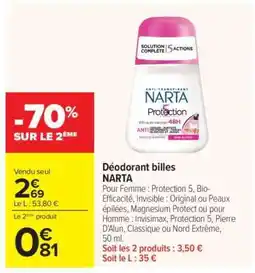 Carrefour Déodorant billes NARTA offre