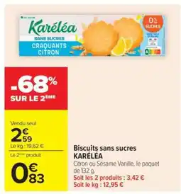Carrefour Biscuits sans sucres KARÉLÉA offre