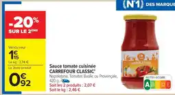 Carrefour Market Sauce tomate cuisinée CARREFOUR CLASSIC' offre
