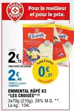 E.Leclerc E.leclerc - emmental râpé x3 offre